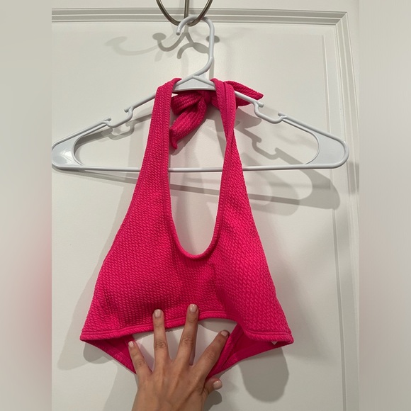 Pink Pucker Halter Bikini Top with Cross Front - Picture 1 of 7